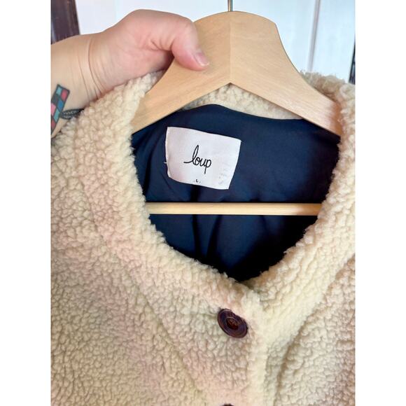 Loup Cream Neutral Shearling Teddy Coat (Made in USA)- Size Large, Minimalist - Picture 2 of 6